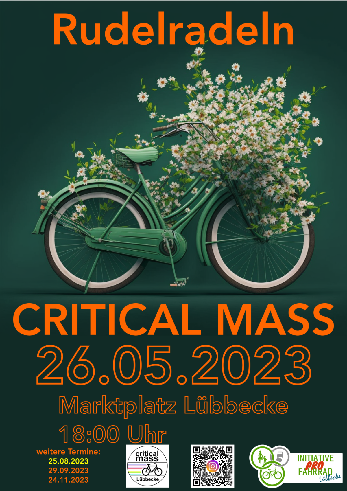 Plakat mit Fahrradmotiv mit Aufruf zum Rudelradeln am 26.05.2023